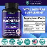 Secret Element magnesio glicinato 500mg cápsulas relajación para la noche