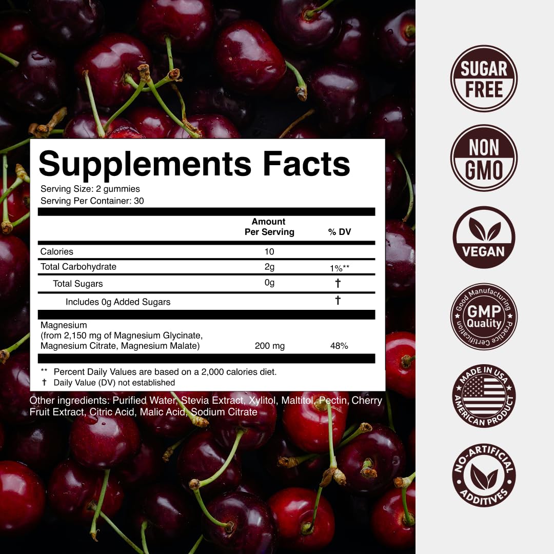 Secret Element Magnesium Gummies 60 gomitas, sabor cereza para rutina práctica.