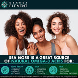 Secret Element Sea Moss Capsules enfoque en algas para enriquecer la dieta diaria.