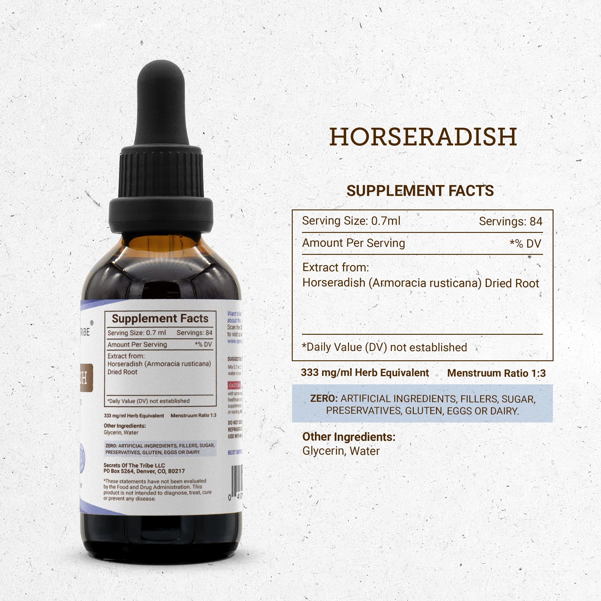 Secretos de la Tribu Horseradish, frasco facilita almacenamiento y conservación.