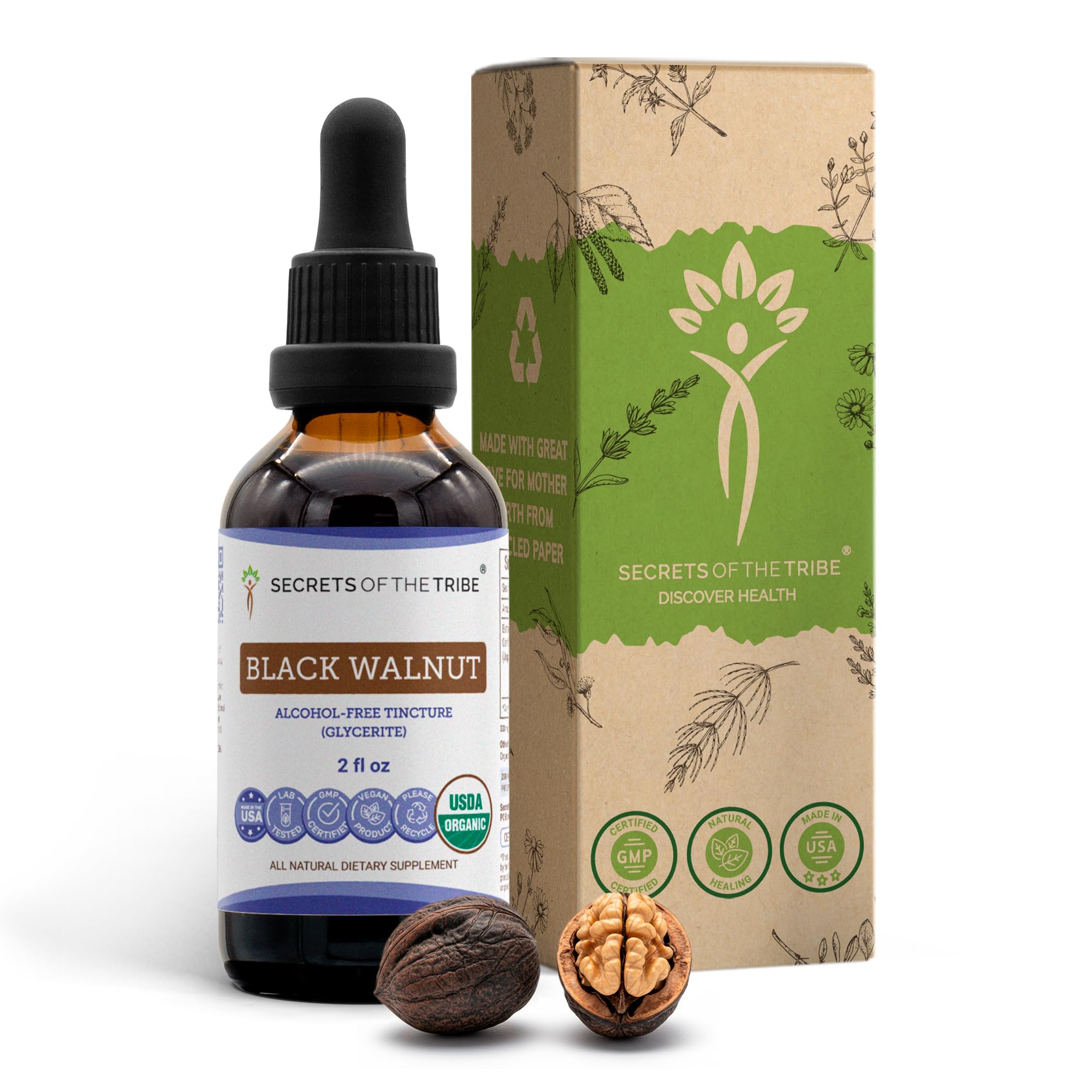 Secrets of the Tribe Nuez Negra sin alcohol, frasco para uso diario.