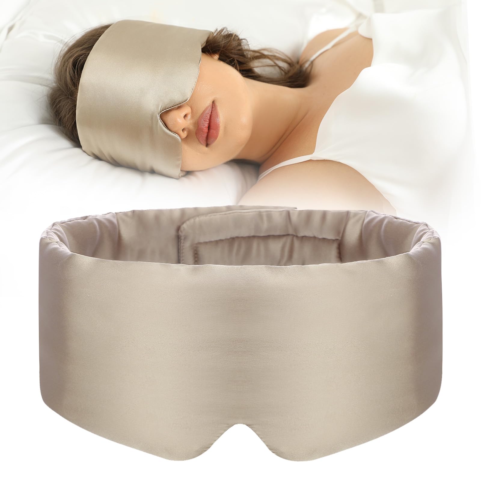 SECZIPE mascarilla para ojos de seda Mulberry con banda ajustable para dormir.