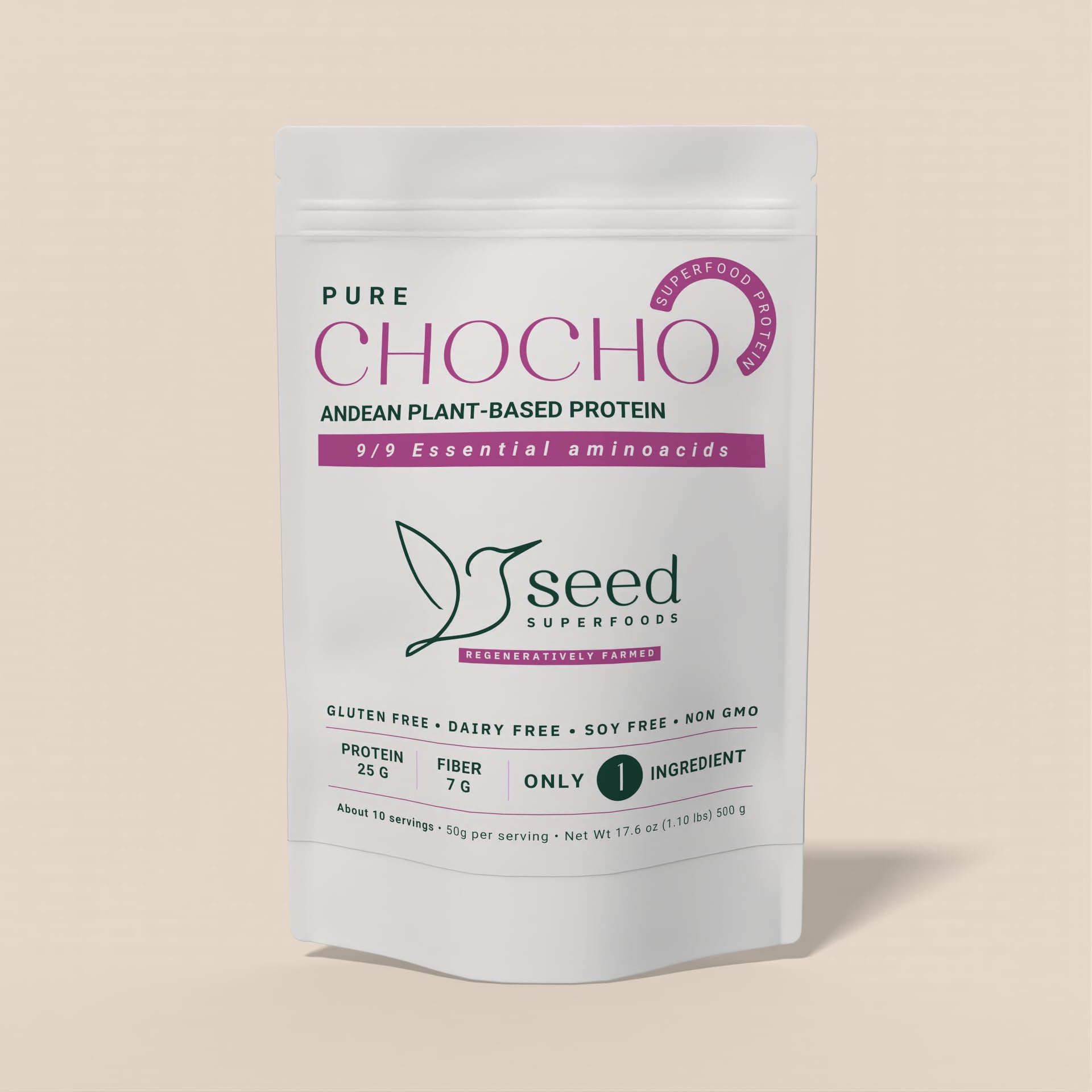 SEED Chocho polvo proteina en bolsa, fuente vegetal de proteína y fibra.