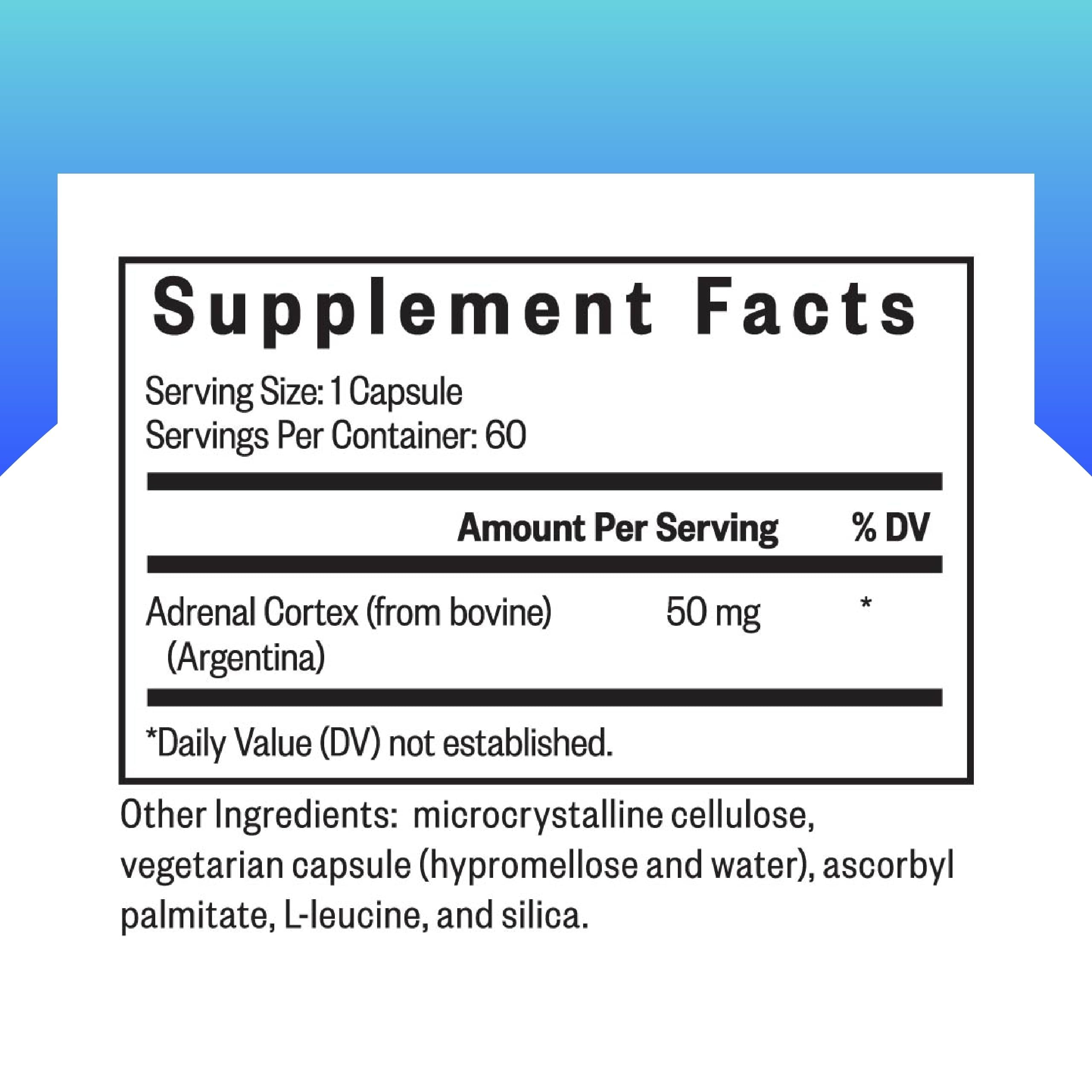 Etiqueta del producto Seeking Health Adrenal Cortex con ingredientes clave
