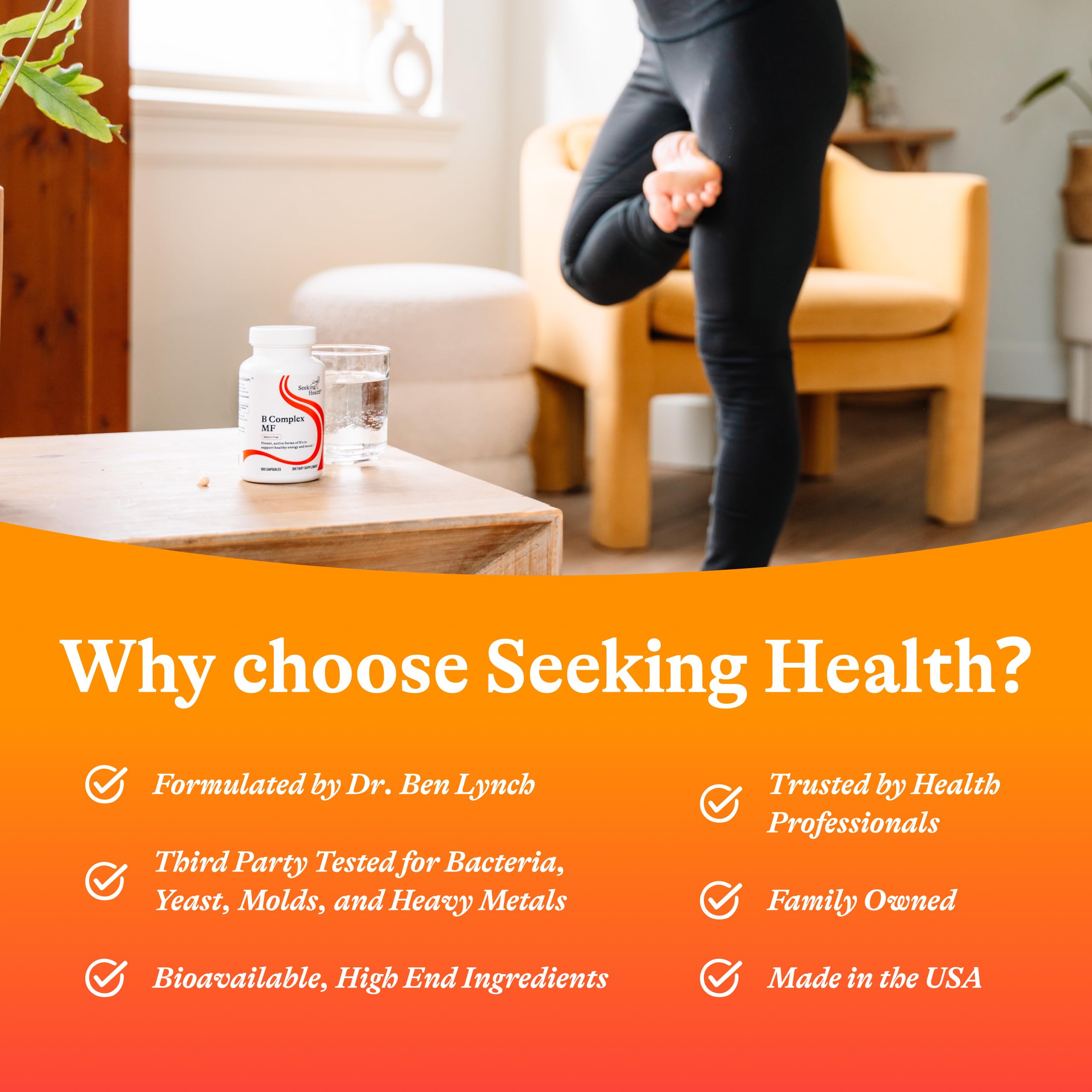 Información nutricional visible en la etiqueta de Seeking Health B Complex MF para entender el contenido.