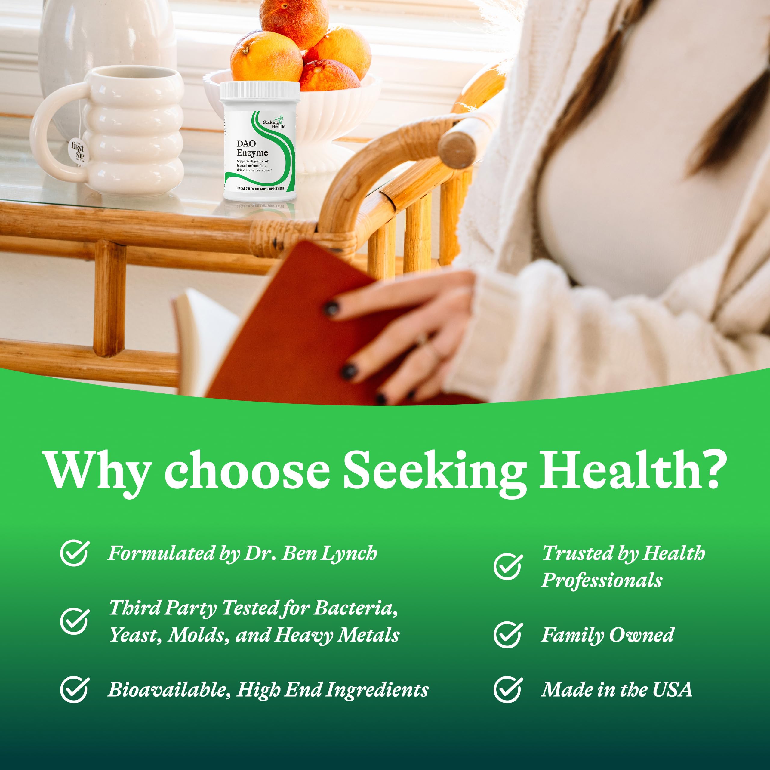 Seeking Health DAO Enzyme cápsulas textura suave para tomar cada día