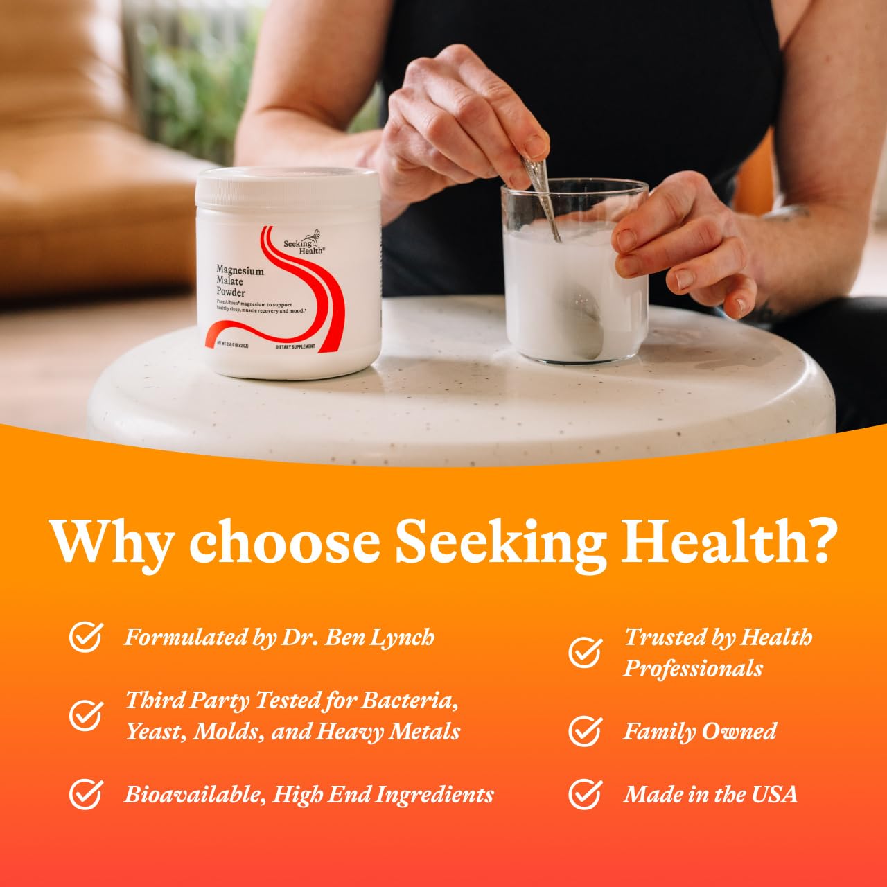 Dosis diaria de Seeking Health Magnesio Malato para apoyar el bienestar.