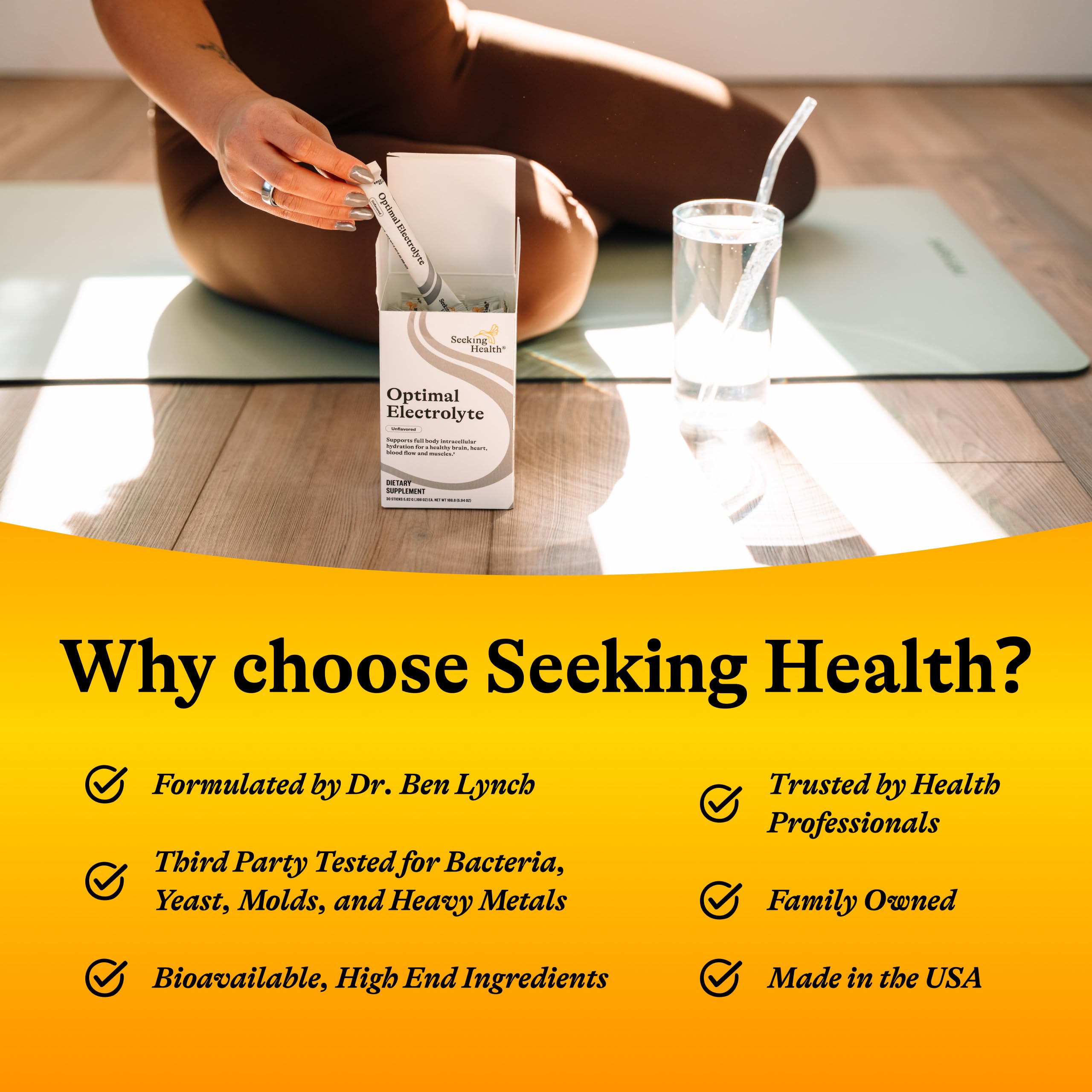 Seeking Health Electrolyte Sticks formato práctico para llevar en la bolsa.