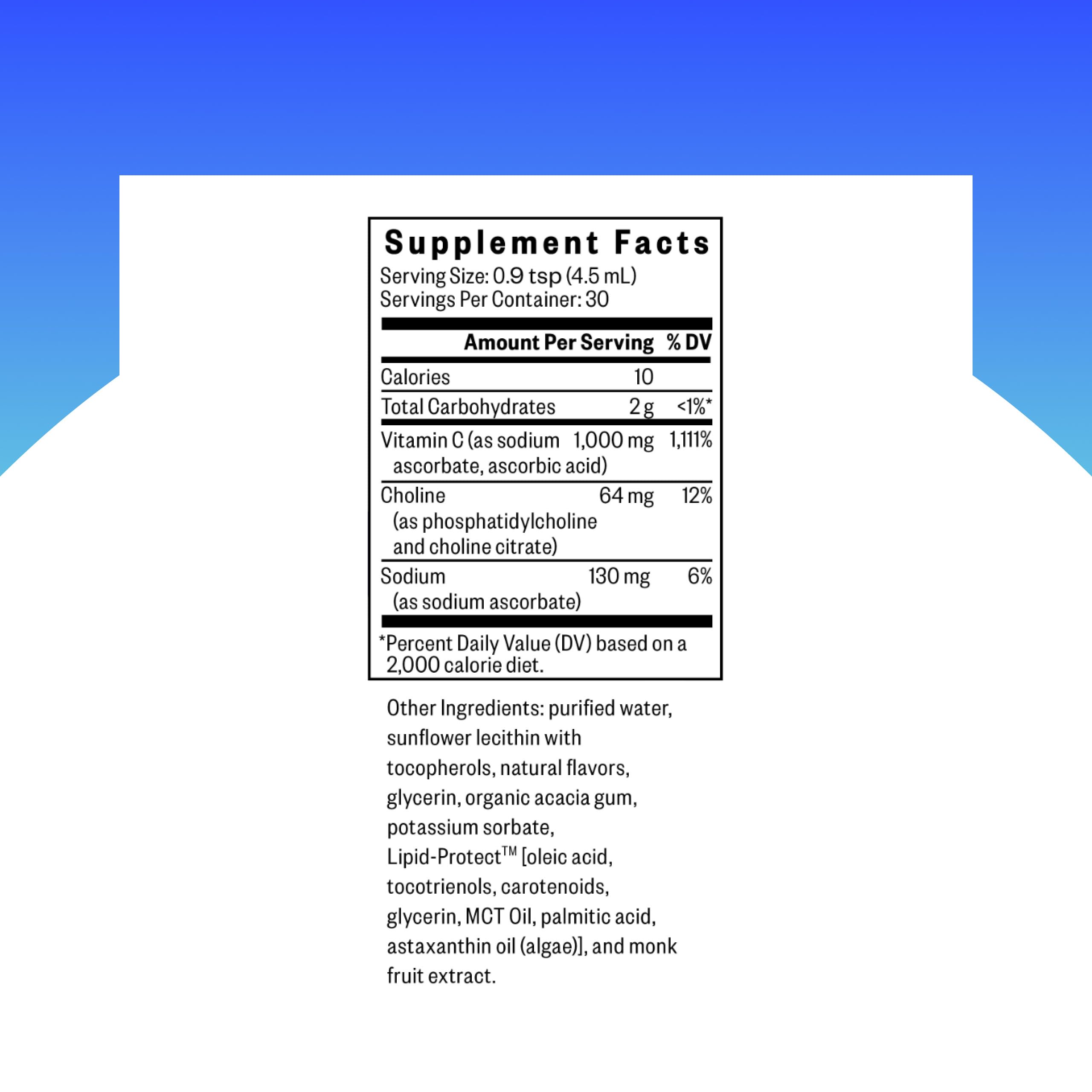 Porciones diarias de Liposomal Vitamina C Limón Esencia para apoyar el sistema inmune.
