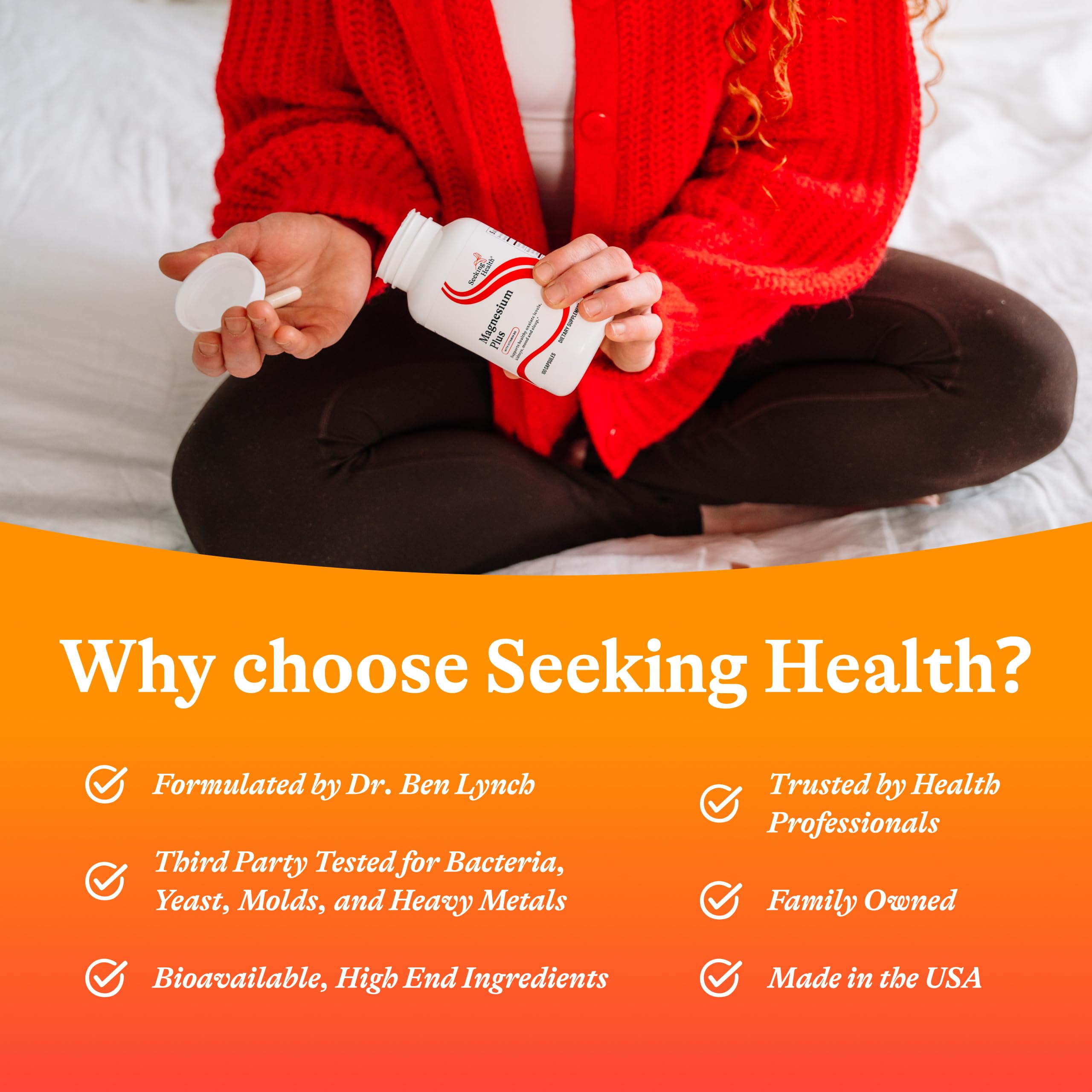 Seeking Health Magnesium Plus dosis diaria para mantener equilibrio mineral.