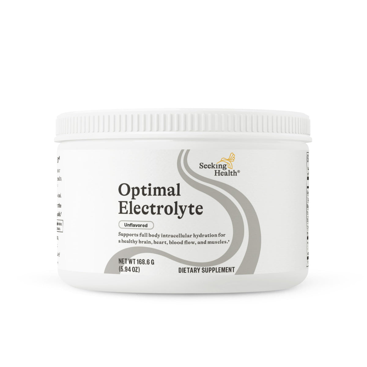 Seeking Health Optimal Electrolyte Powder, envase visible, para hidratación diaria con energía sostenida.