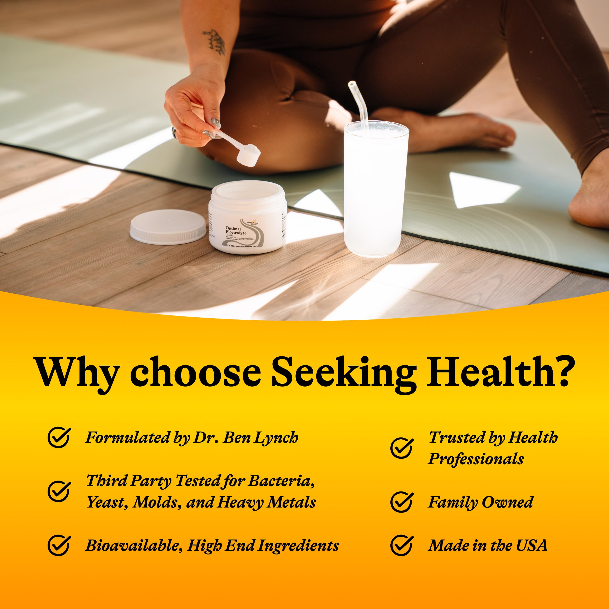 Seeking Health Optimal Electrolyte Powder, uso diario, apoyo a la hidratación y energía.