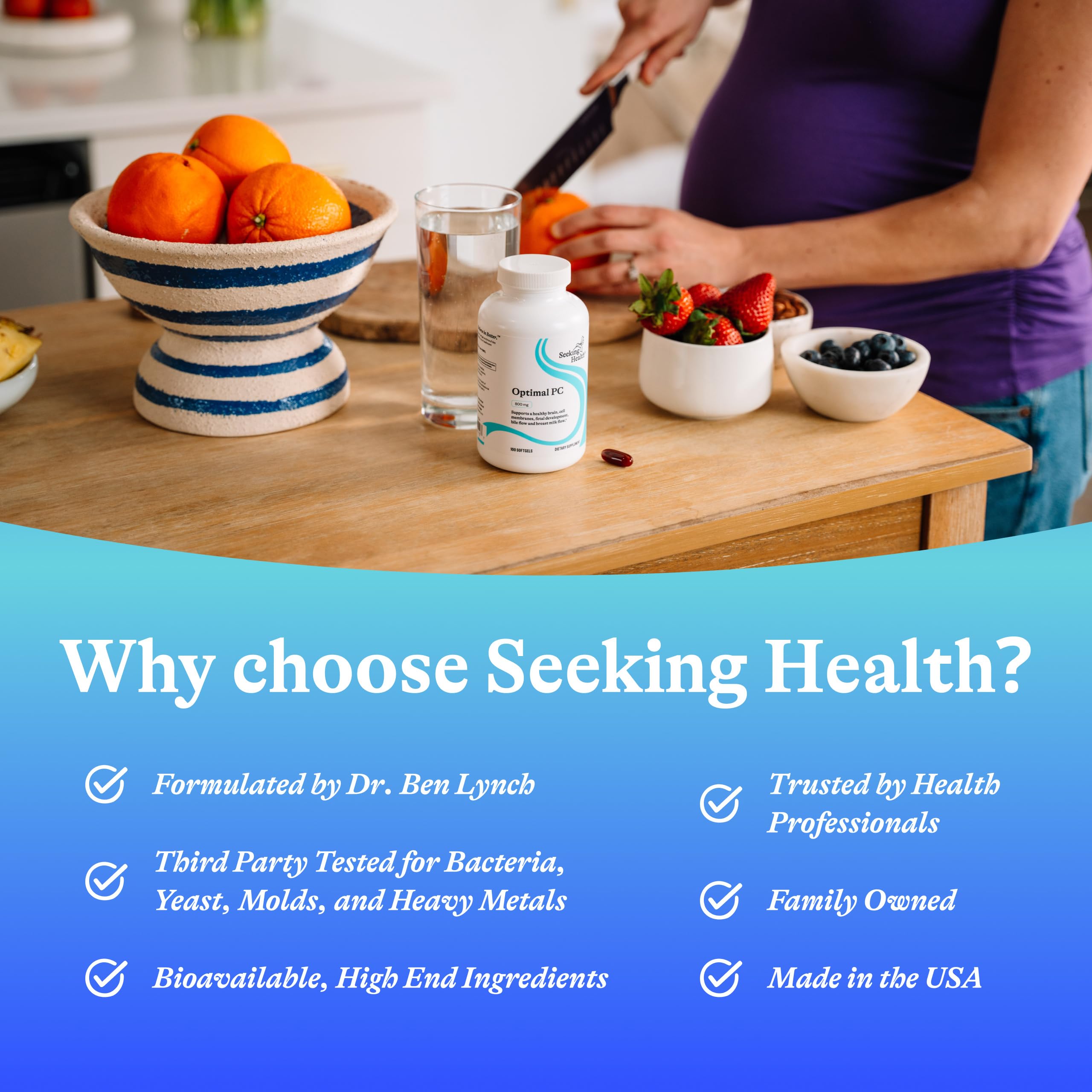Envase seguro de Seeking Health Optimal PC para almacenamiento adecuado.