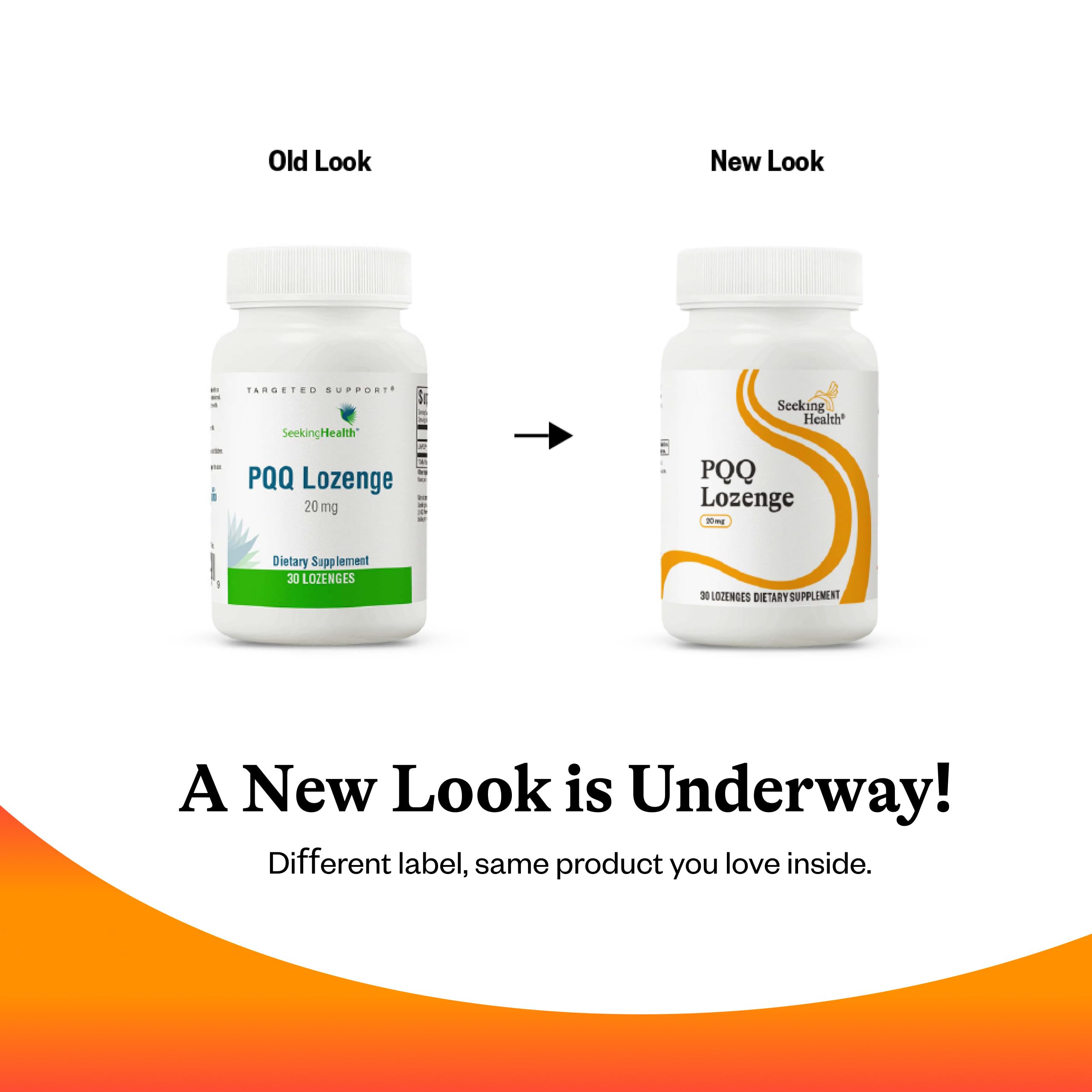 Seeking Health PQQ ingredientes visibles, enfoque antioxidante.