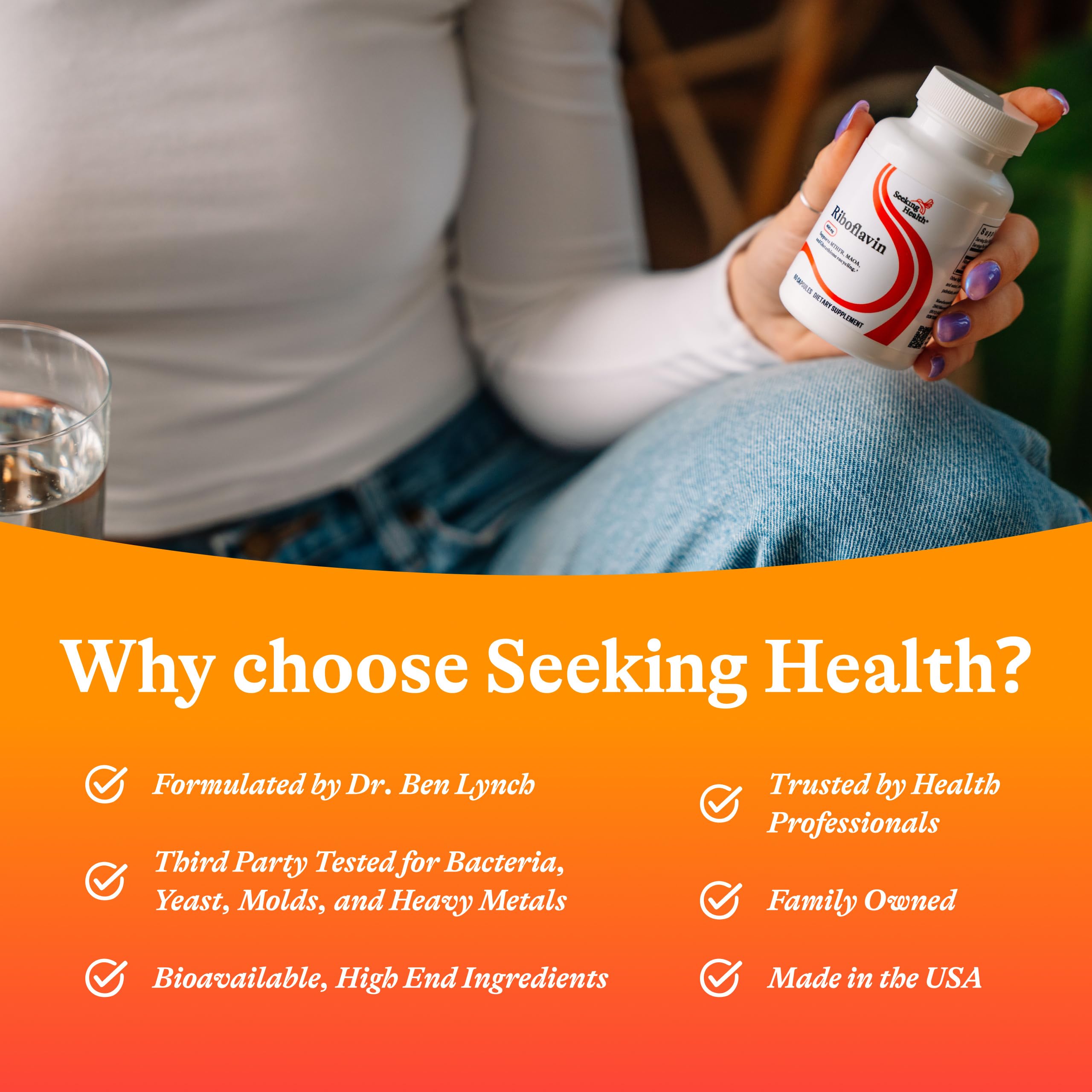 Detalle de dosis diaria de Riboflavina Seeking Health para metabolismo