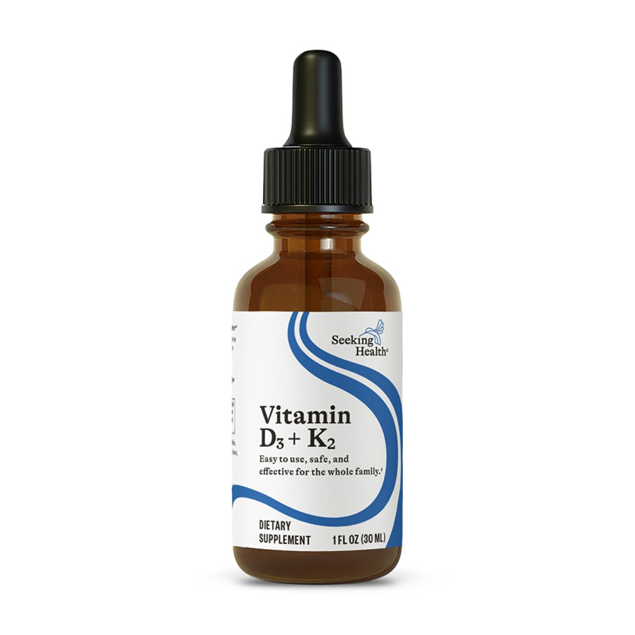 Seeking Health Vitamina D3 y K2 Drops: botella con gotas para apoyo inmunitario y salud ósea.
