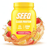SEEQ Clear Whey Isolate: empaque con sabor fresa-limonada para refrescar tras entrenar.