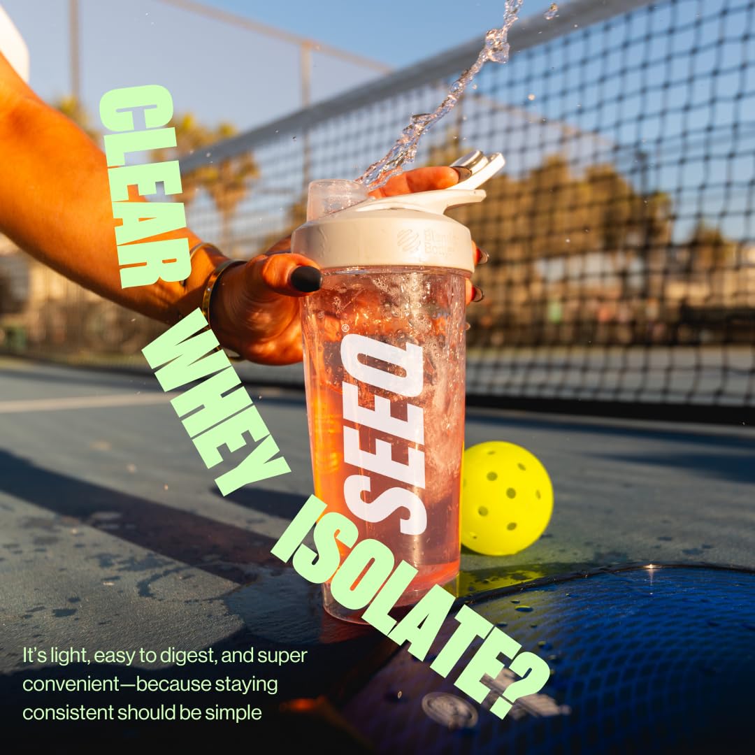 SEEQ Clear Whey Isolate Watermelon Wave bag and scoop for on-the-go fueling