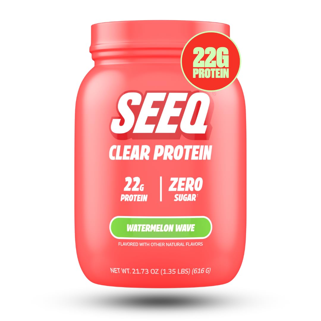 SEEQ Clear Whey Isolate Watermelon Wave bottle pour for a refreshing post-workout sip