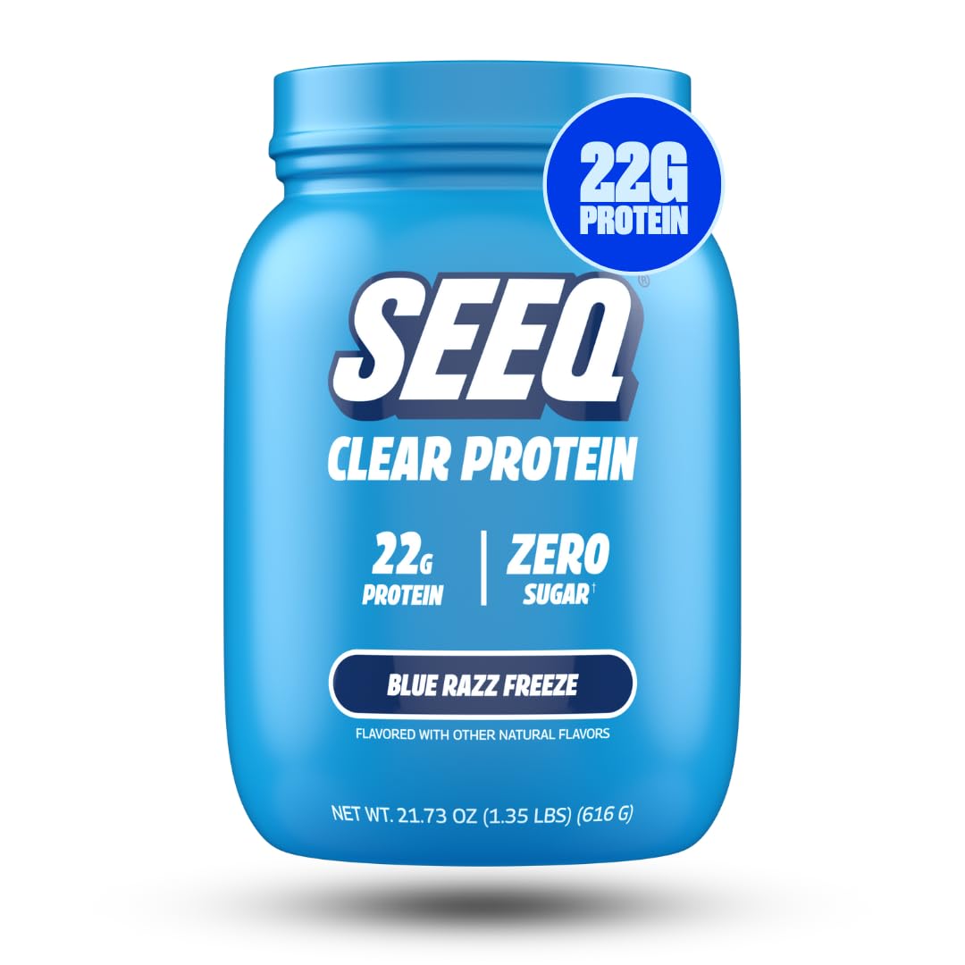 SEEQ polvo proteína clara Blue Razz Freeze para una bebida refrescante