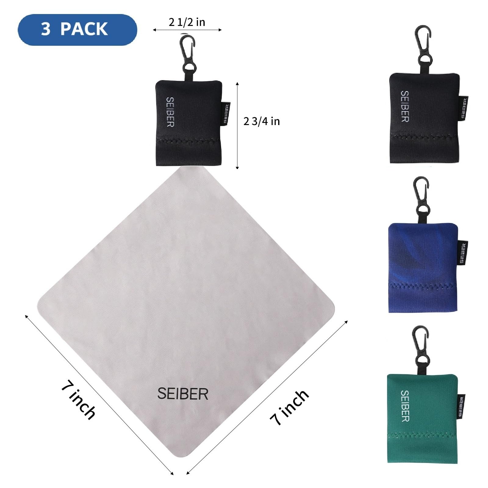 SEIBER set de tres paños microfibra, limpieza rápida para lentes