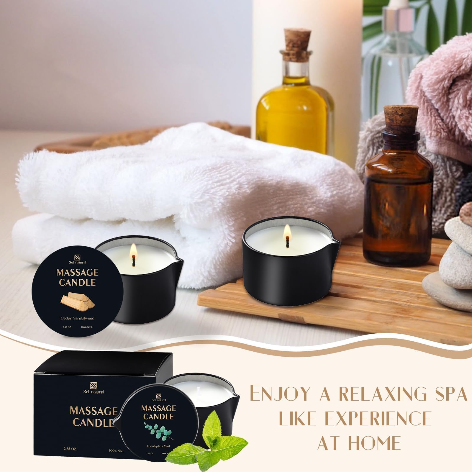 Sel Natural vela de masaje Caramelo Whisky para relajación nocturna.