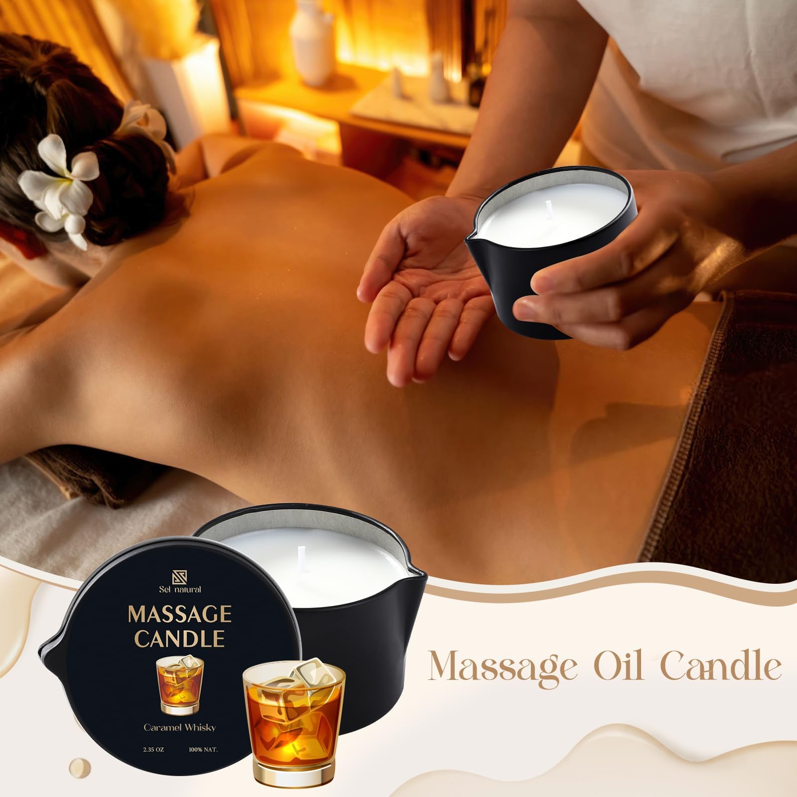 Sel Natural vela masaje caramelo whisky, toque dulce para spa en casa