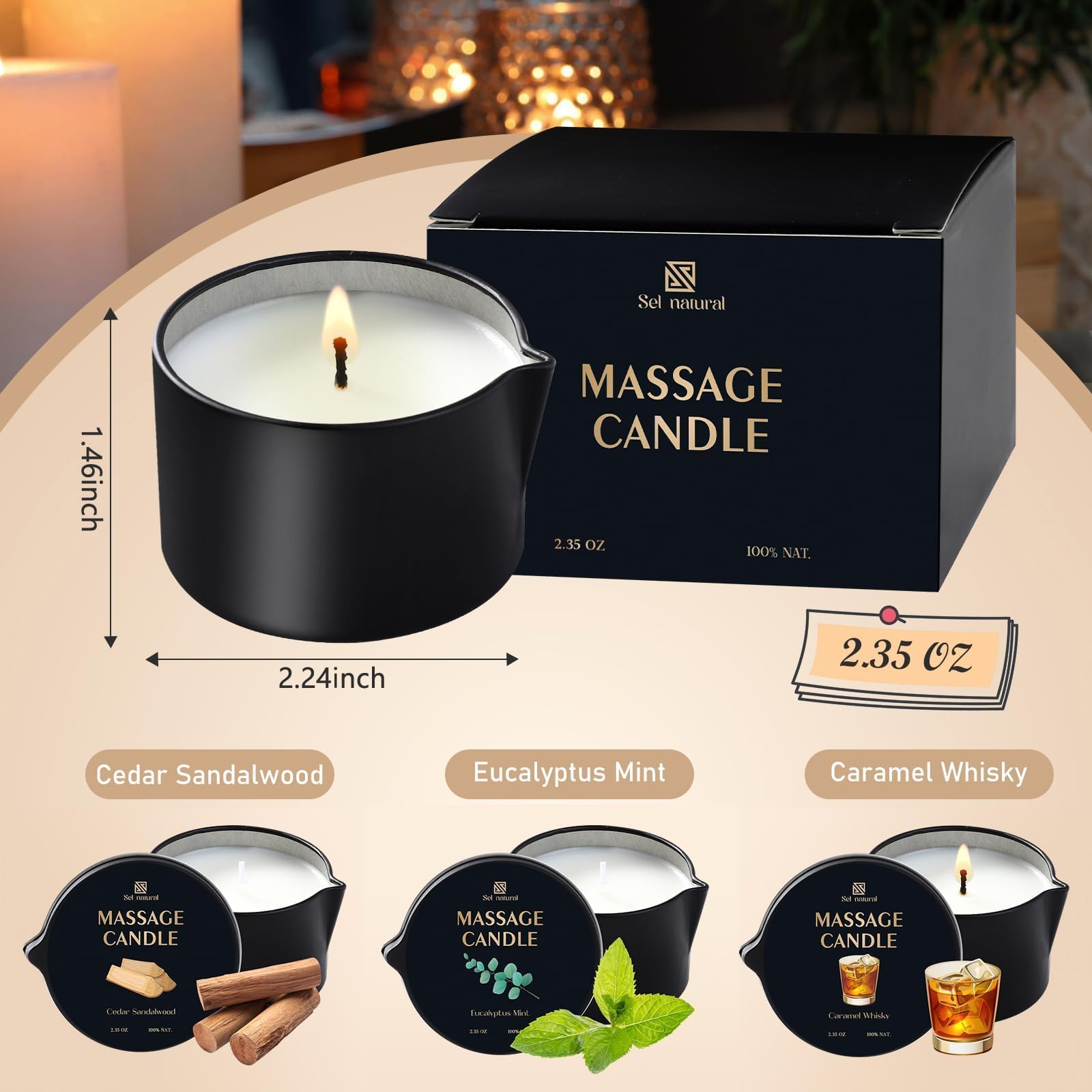 Sel Natural vela de masaje Eucalipto Menta para spa en casa.