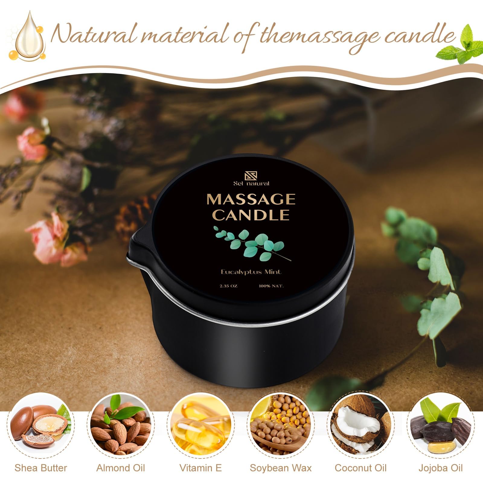 Sel Natural vela masaje eucalipto menta, sensación fresca y revitalizante