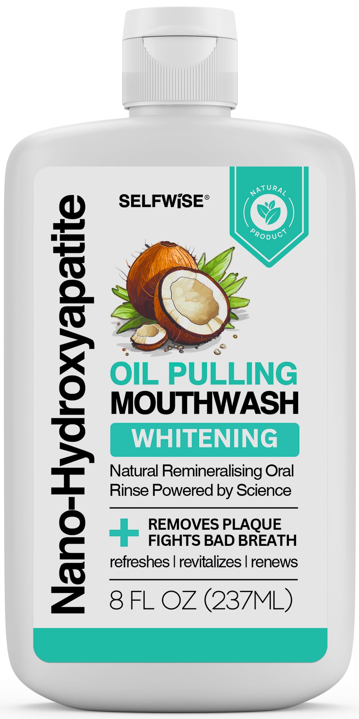 SELFWISE nano-hidroxiapatita enjuague bucal, botella frontal para limpieza suave y fresca