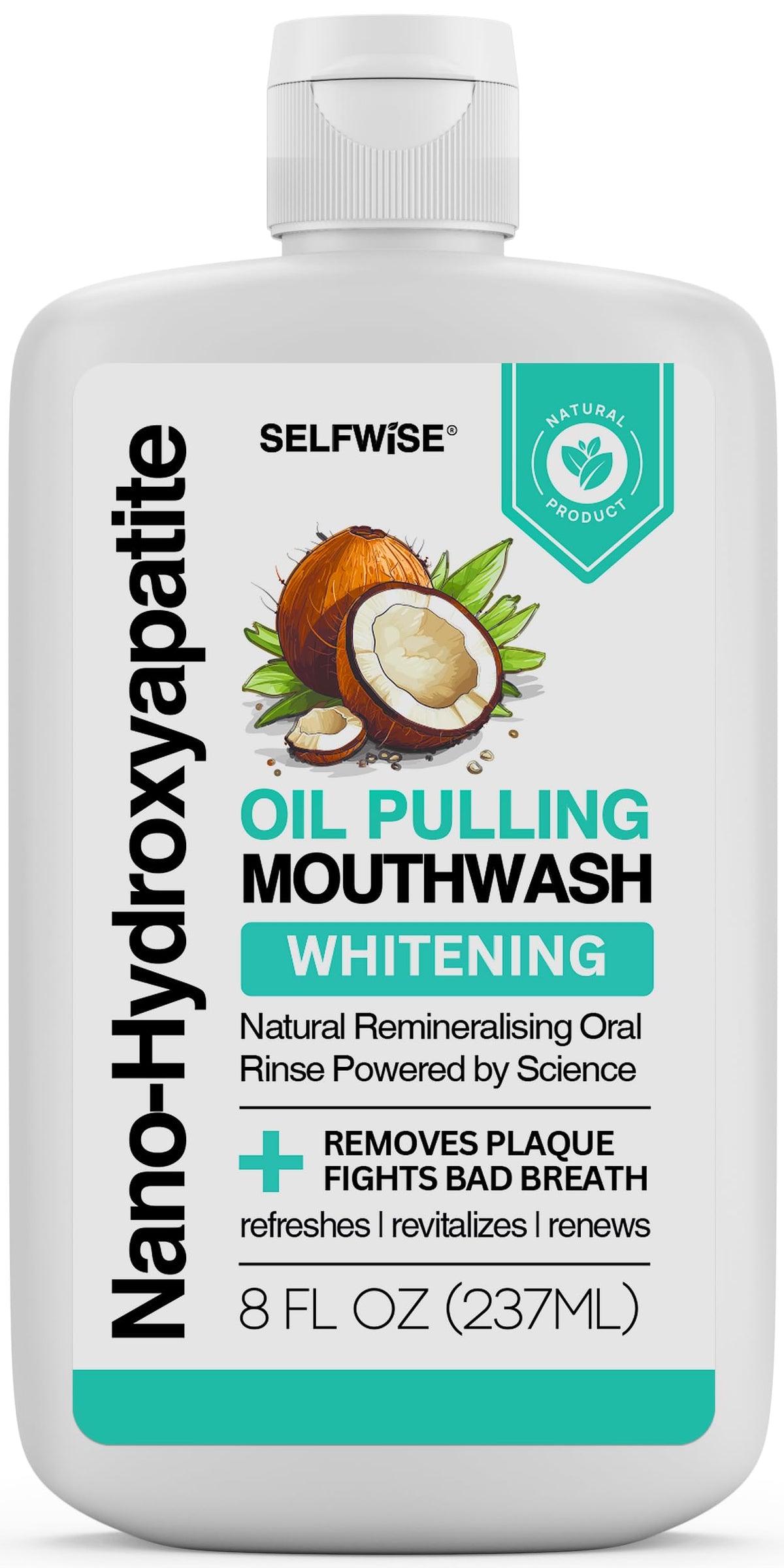 SELFWISE nano-hidroxiapatita enjuague bucal, botella frontal para limpieza suave y fresca