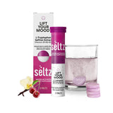 Seltz tableta efervescente disolviendose en agua para elevar el animo