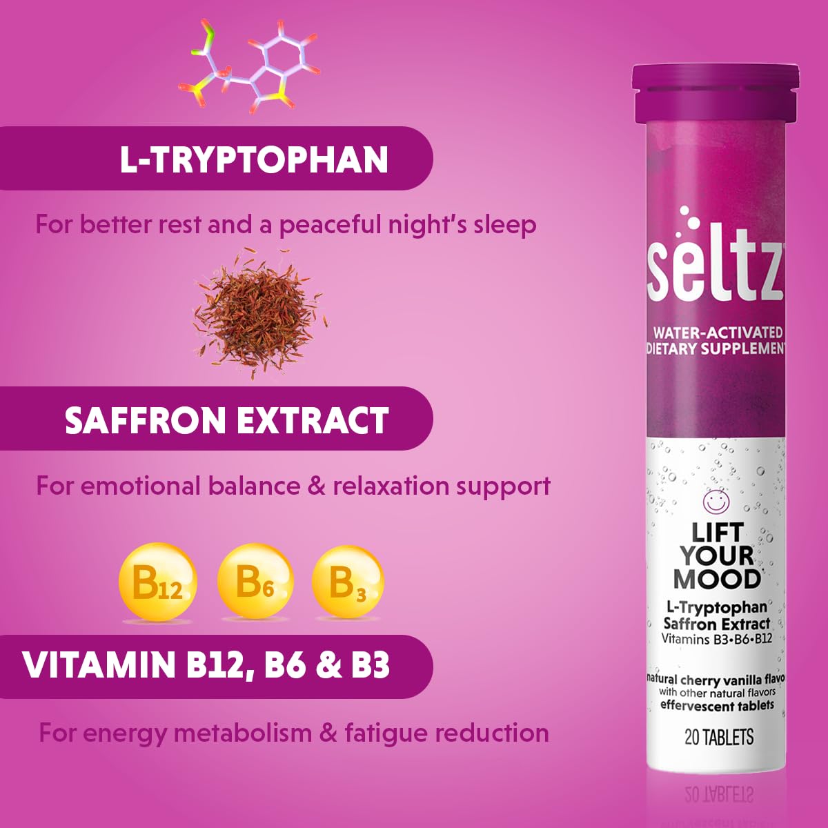 Vaso de agua con tableta efervescente Seltz lista para beber
