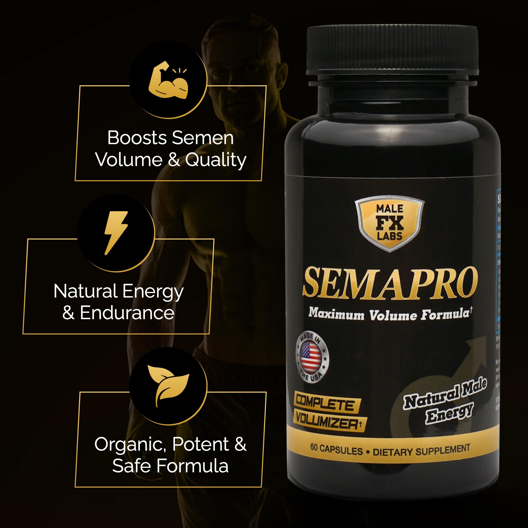 Semapro: cápsulas de uso diario para apoyo de vitalidad masculina.