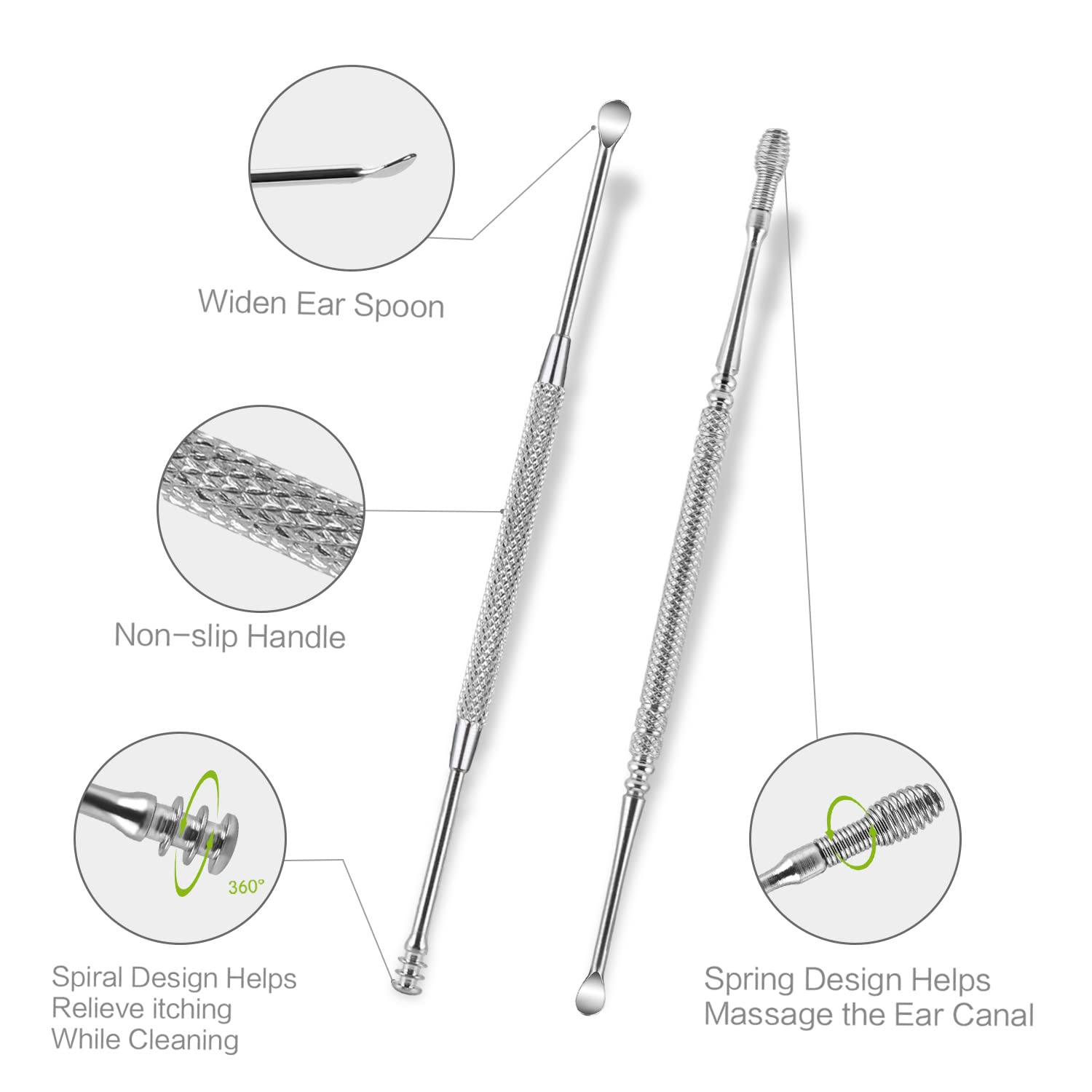SENLMLER cabezas dobles espiral oido: diseño espiral suave para limpieza detallada.