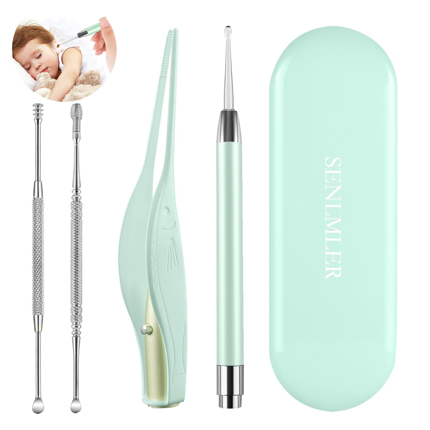 SENLMLER kit luz cuchara oido: visión clara para limpieza suave del conducto auditivo.
