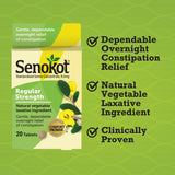Senokot Regular Strength envase exterior, presentación práctica para llevar.