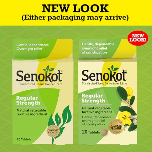 Senokot Regular Strength tabletas en blister, opción natural para movimientos intestinales suaves.