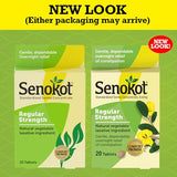Senokot Regular Strength tabletas en blister, opción natural para movimientos intestinales suaves.