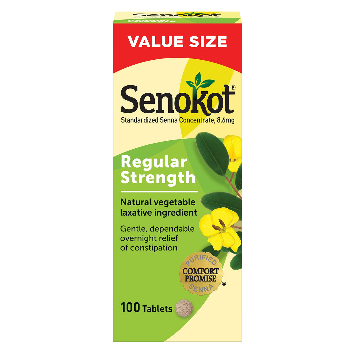 Senokot Regular Strength comprimidos en empaque, alivio suave para estreñimiento ocasional