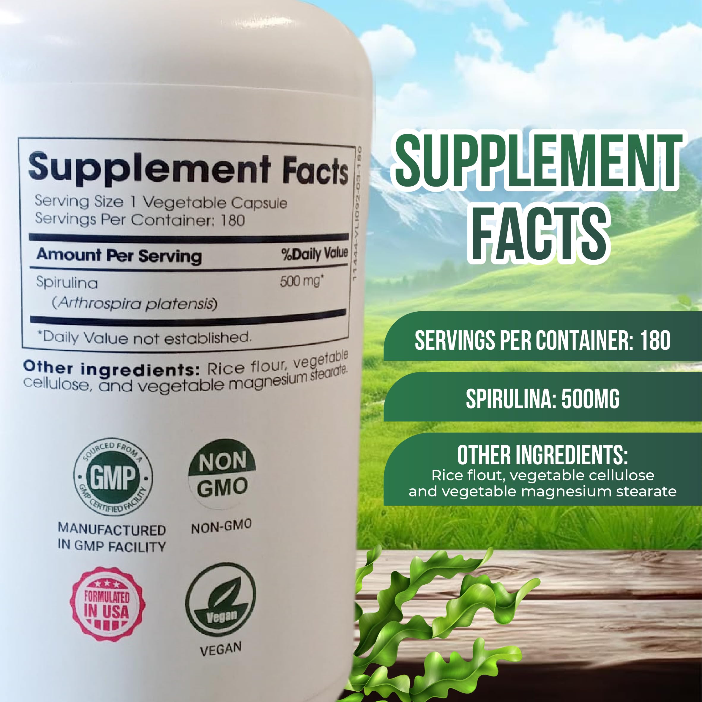 senseofeeling polvo espirulina en taza lista para mezclar.