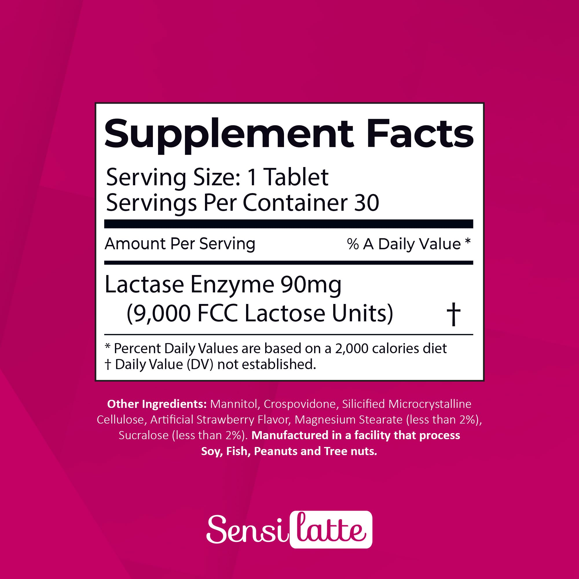 Sensilatte tabletas sabor fresa, complemento digestivo fácil de incorporar.