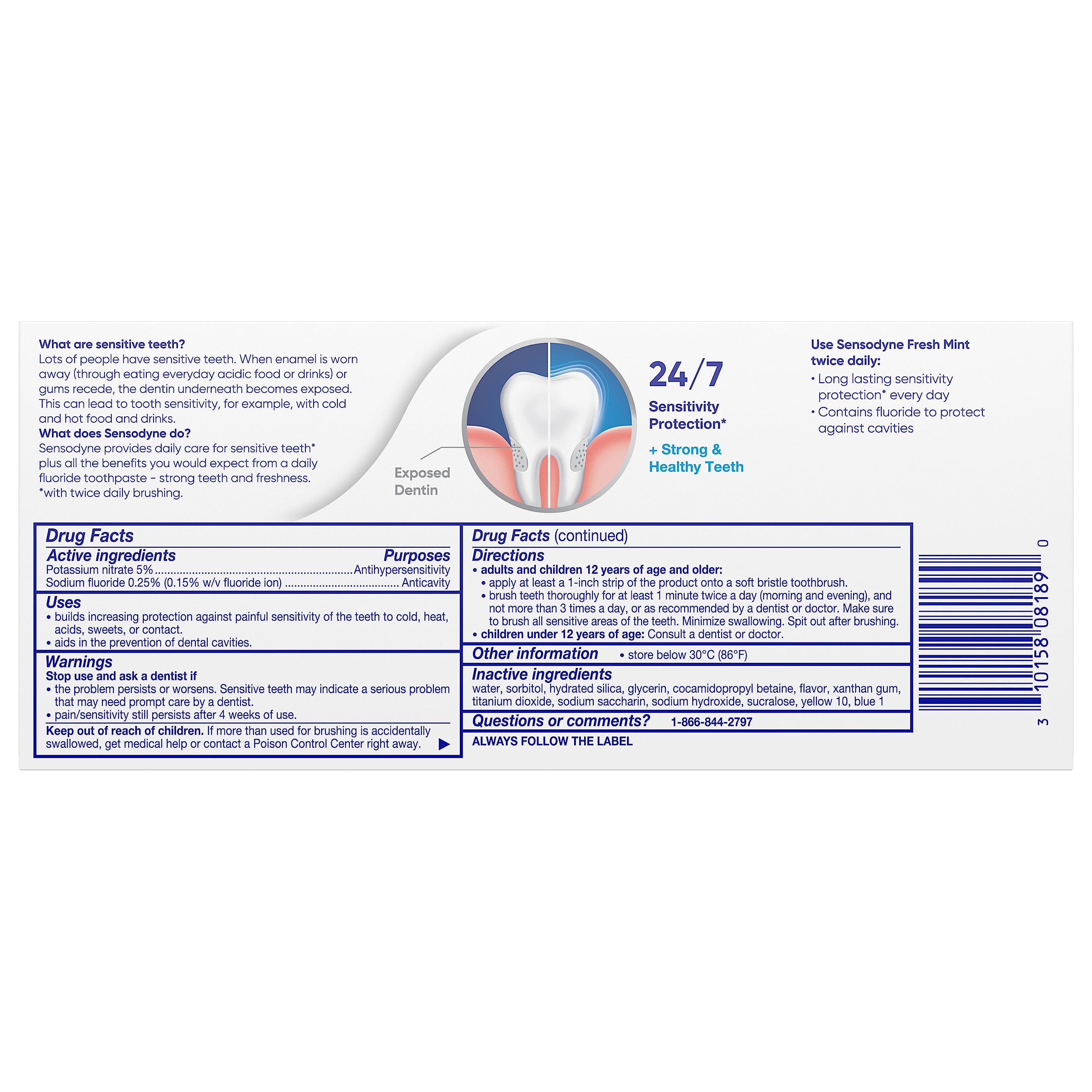 Sensodyne Fresh Mint paquete de dos tubos para almacenamiento conveniente