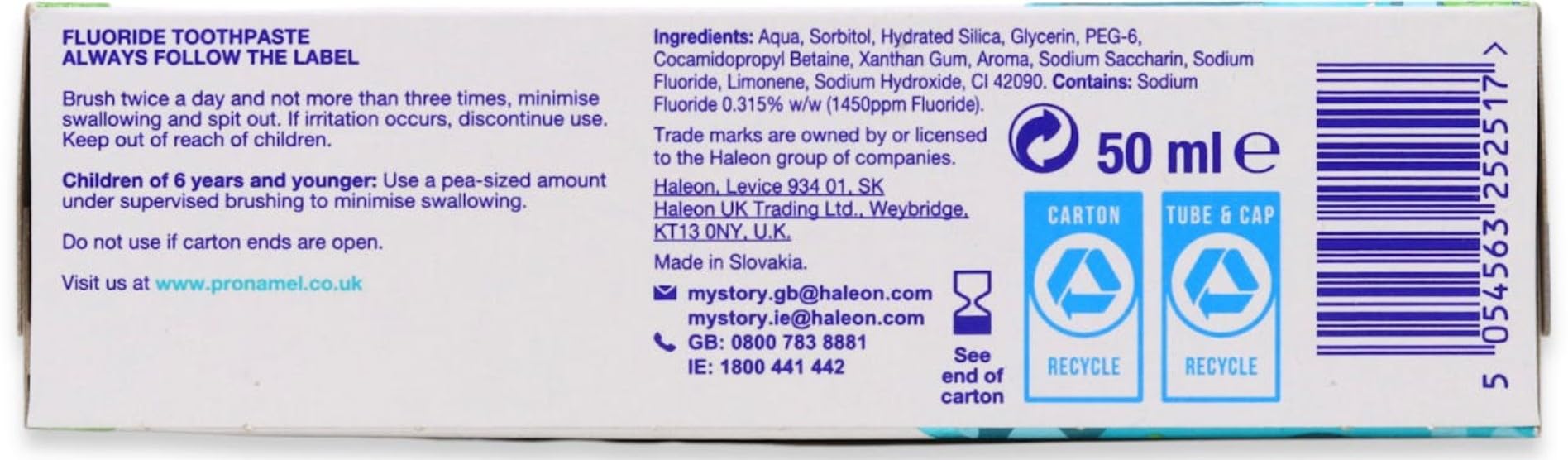 Empaque de Sensodyne Pronamel Niños, caja cómoda para el hogar.