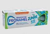 Etiqueta frontal de Sensodyne Pronamel Niños, opción confiable para el cuidado dental.