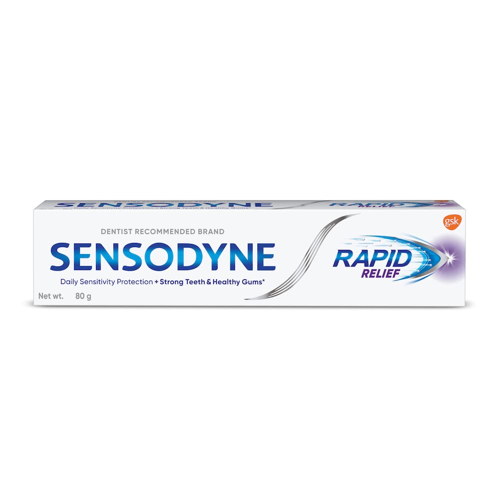 Sensodyne Relieve Rápido, pasta dental 80 g, dos unidades, uso diario suave para dientes sensibles