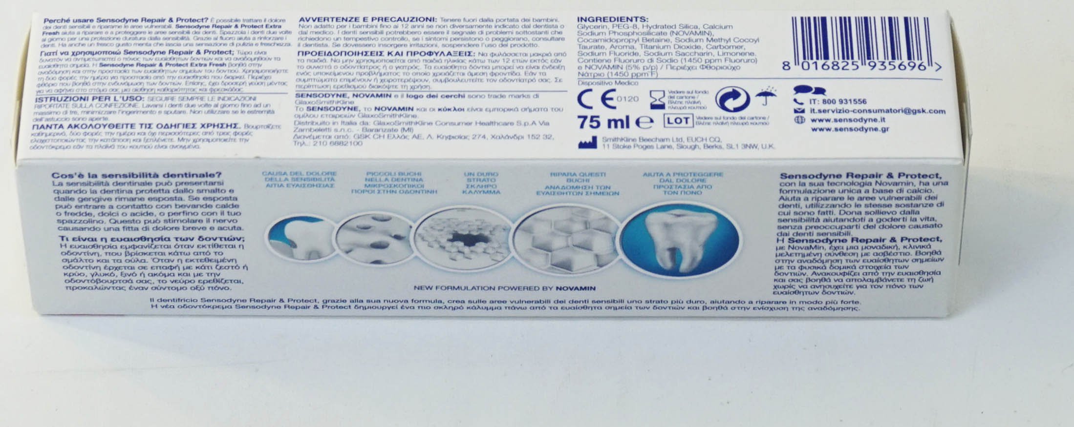 Detalle de la textura mentolada de Sensodyne Repair & Protect Extra Fresh para una experiencia de cepillado.