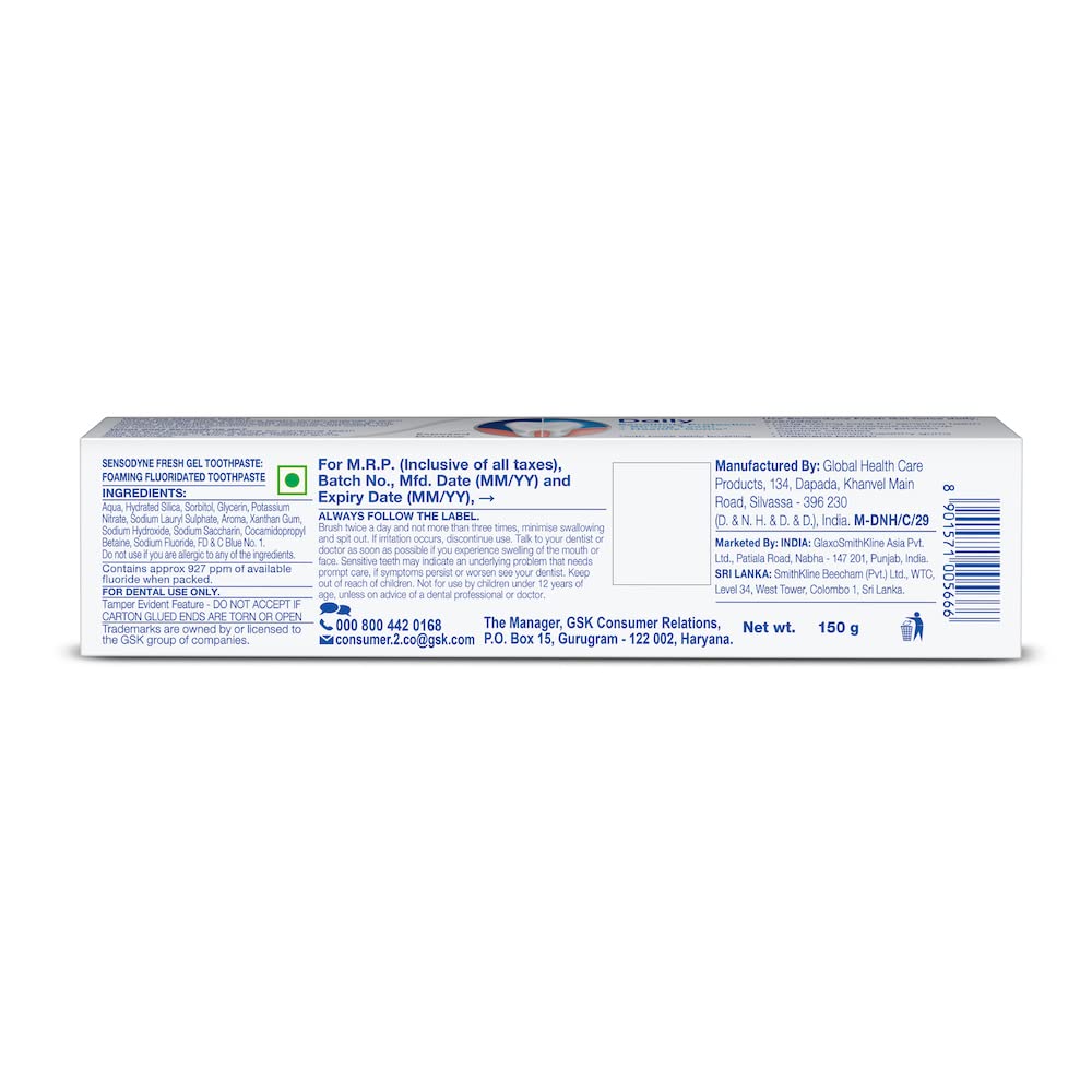Textura gel azul de Sensodyne para limpieza suave y sensación refrescante.