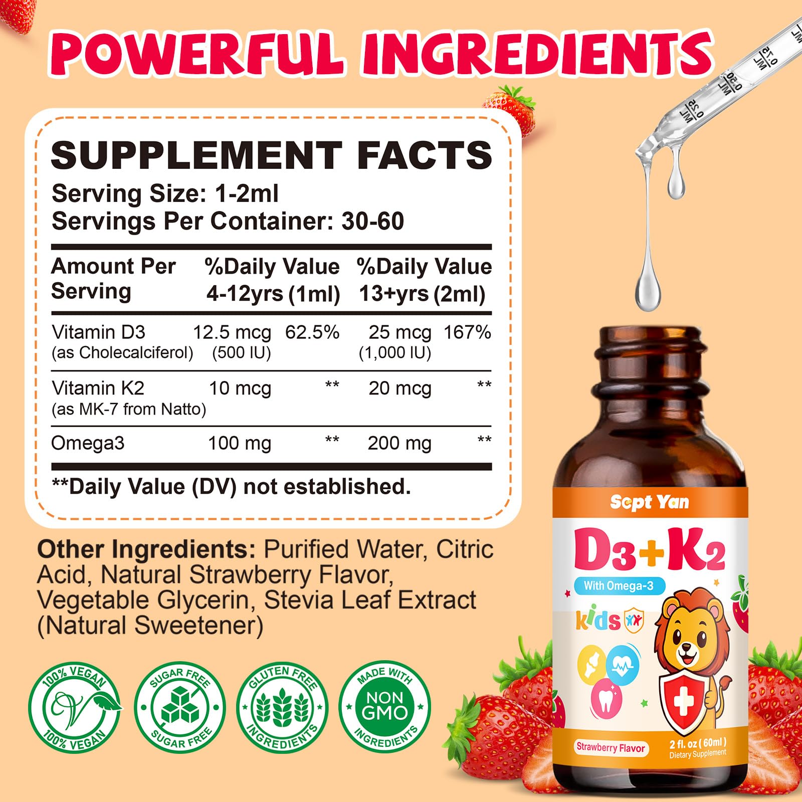 Sept Yan Gotas D3 K2 con Omega-3 para cerebro y ánimo