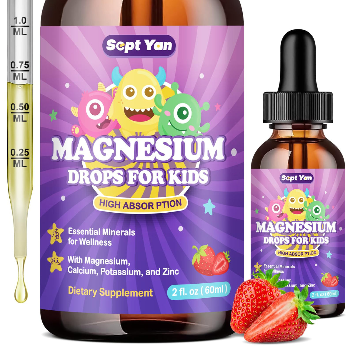 Sept YAN gotas de magnesio para niños, frasco cómodo para uso diario